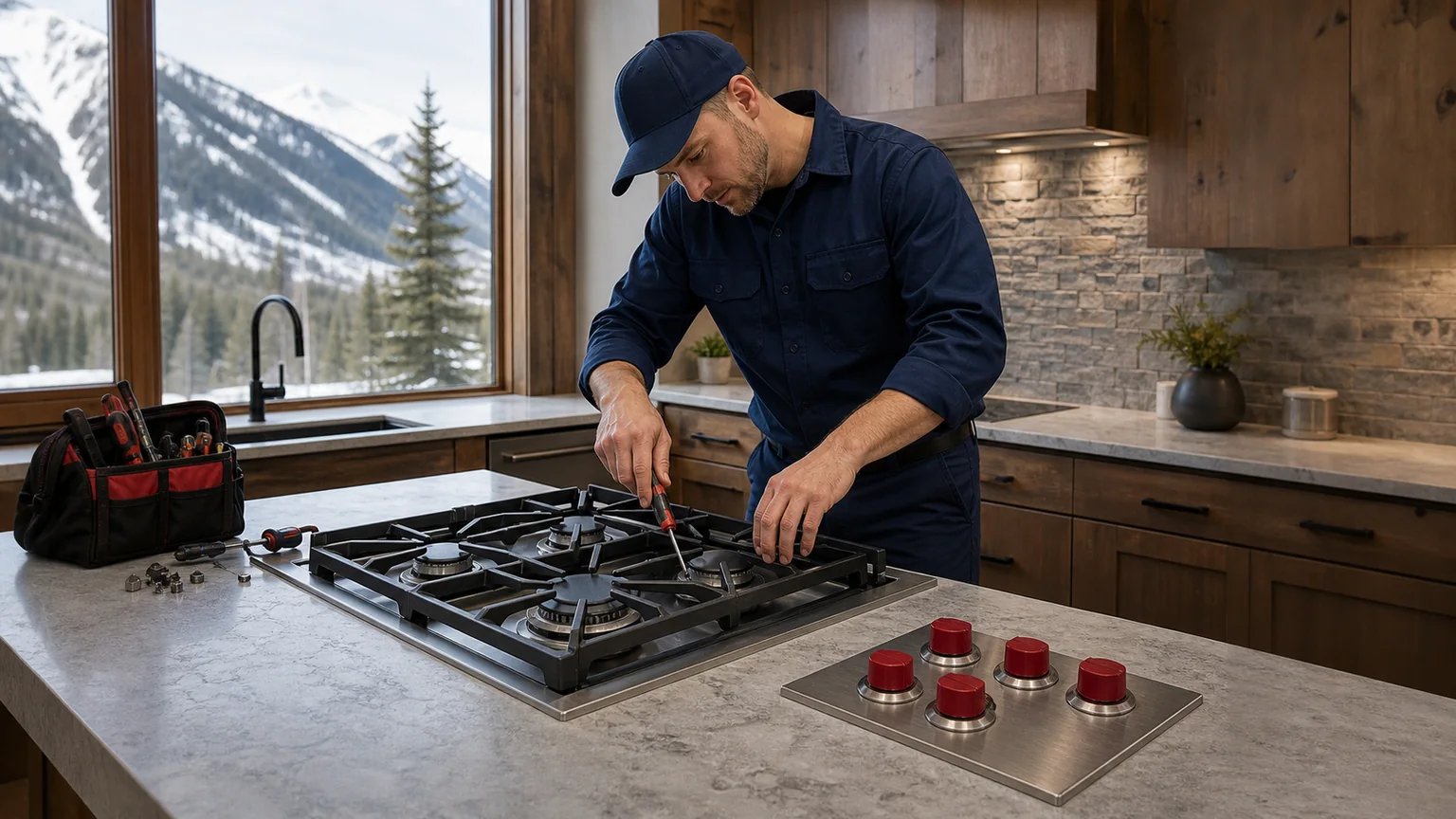 Built-in cooktop prepared for a professional diagnostic visit