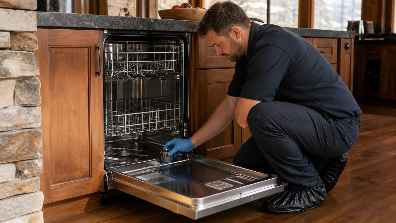 Panel-ready dishwasher prepared for a professional diagnostic visit
