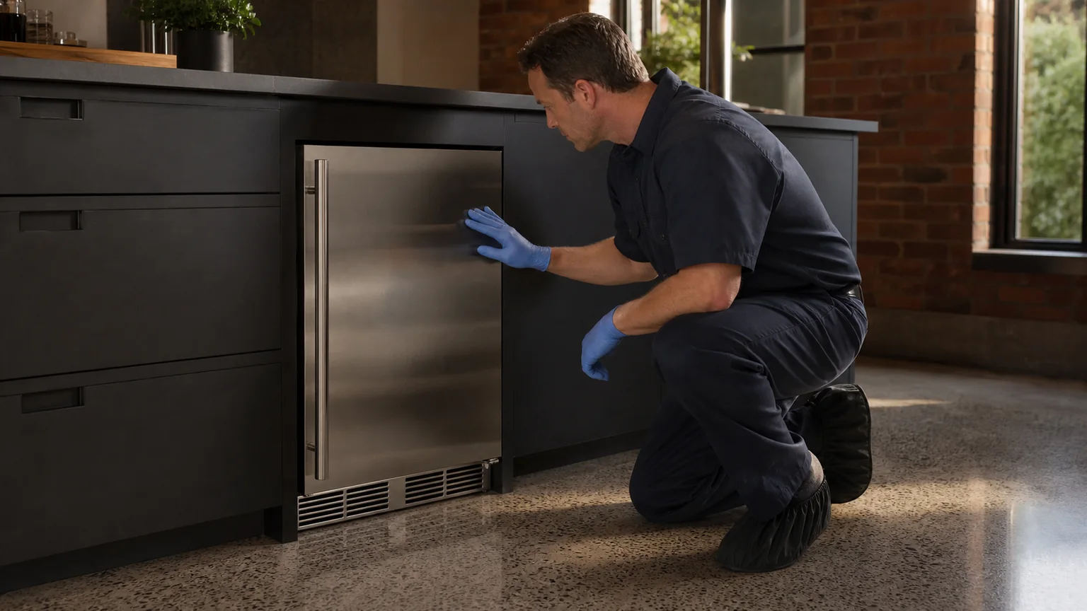 Undercounter ice maker prepared for a professional diagnostic visit